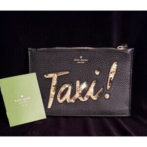 NWT Kate Spade Black Pebble Leather Embellish Applique TaxiCab Wristlet Purse